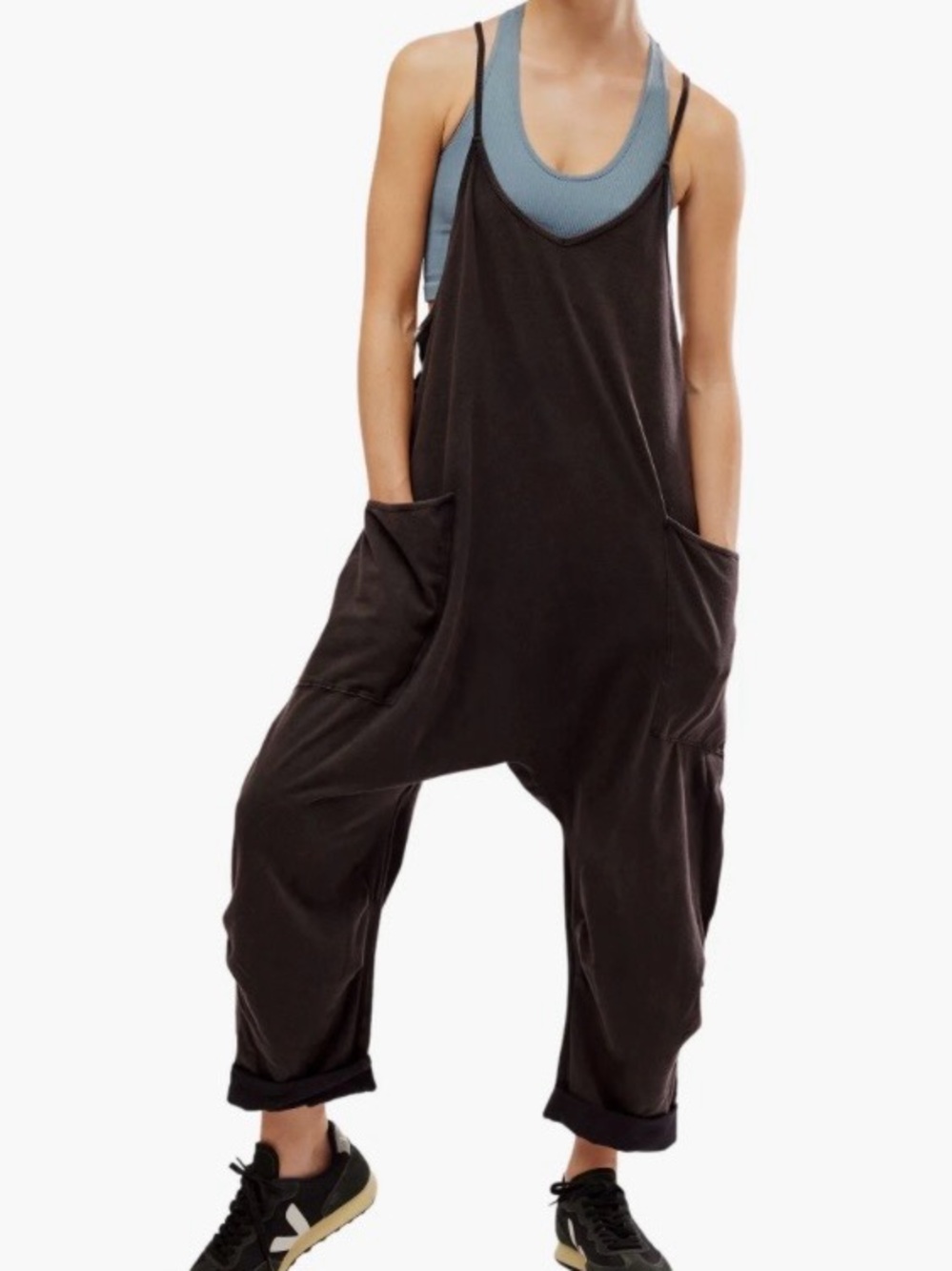 FP Movement by Free People Hot Shot Onesie Slouchy Jumpsuit Washed Black Large